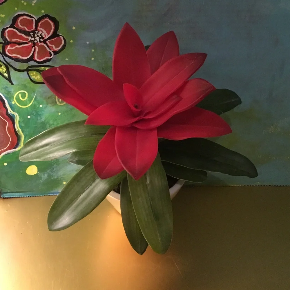 Ashland Red Floral faux potted plant with minor flaw.